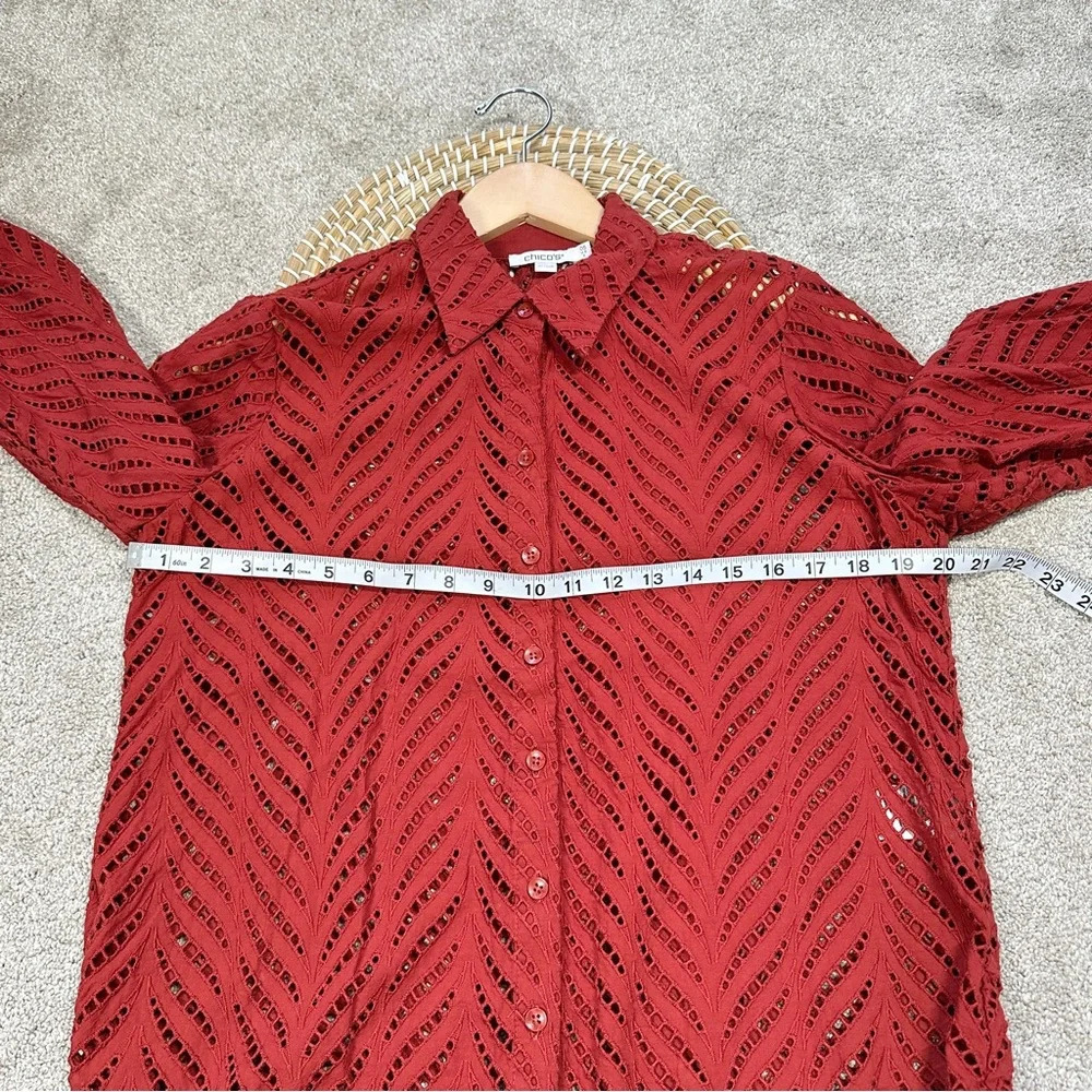 Chico's Red/Rust Eyelet Point-Collar Button-Down - Picture 14 of 15